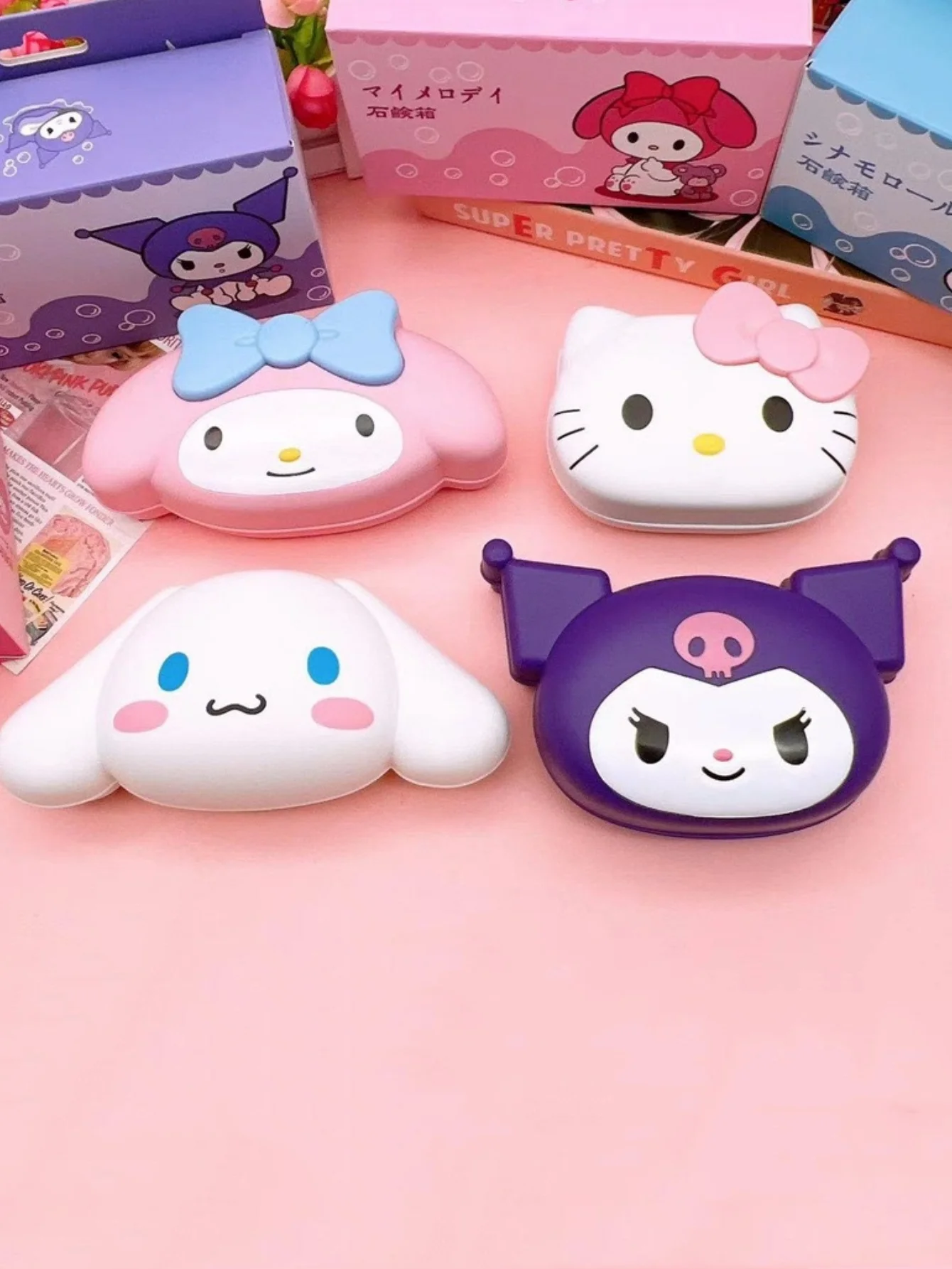 1 Buah Kotak Sabun Berbentuk HelloKittyes Kuromi Sanrio, Rak dan Tutup Sabun Plastik, Kotak Sabun Kartun, Drainase Kreatif dan Lucu