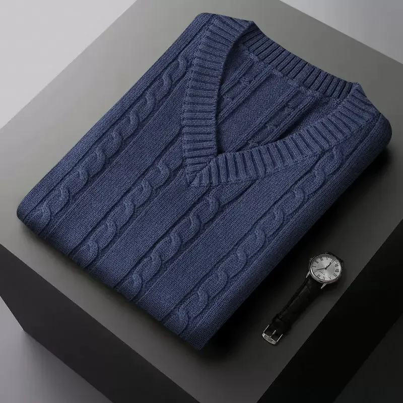 

Men's Autumn Winter V Neck Sleeveless Knitwear Thickened Waistcoat Solid Color Pullover Casual Simple Korean Trend