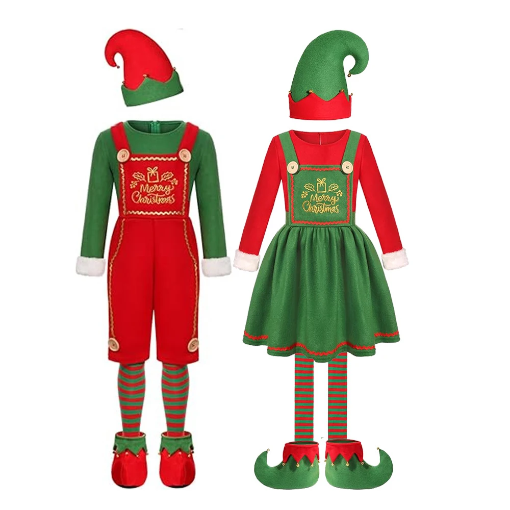 Adult Christmas Costume Children's Christmas Elf Suit Red And Green Color Cosplay Costume Woman Man Festivals Disguise Fancy