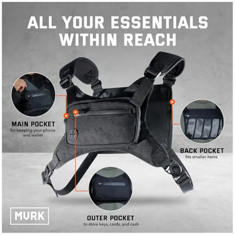 AQzxdc Tactical Water Resistant Chest Pack Lightweight Breathable Running Vest for Workouts Running Phone Holder Extra Storage