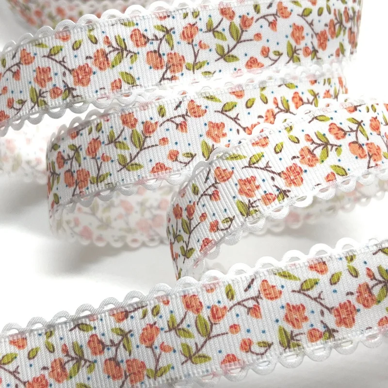 5Y 2.5cm Flowers Printed Embossed Ribbon For Handmade Craft Scrapbook Easter Marriage Party Wedding Deco Gift Floral Packing