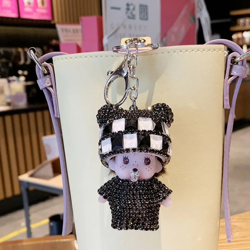 Cartoon diamond-encrusted Munchie doll key chain Korean cute doll plush sweet simple delicate small pendant