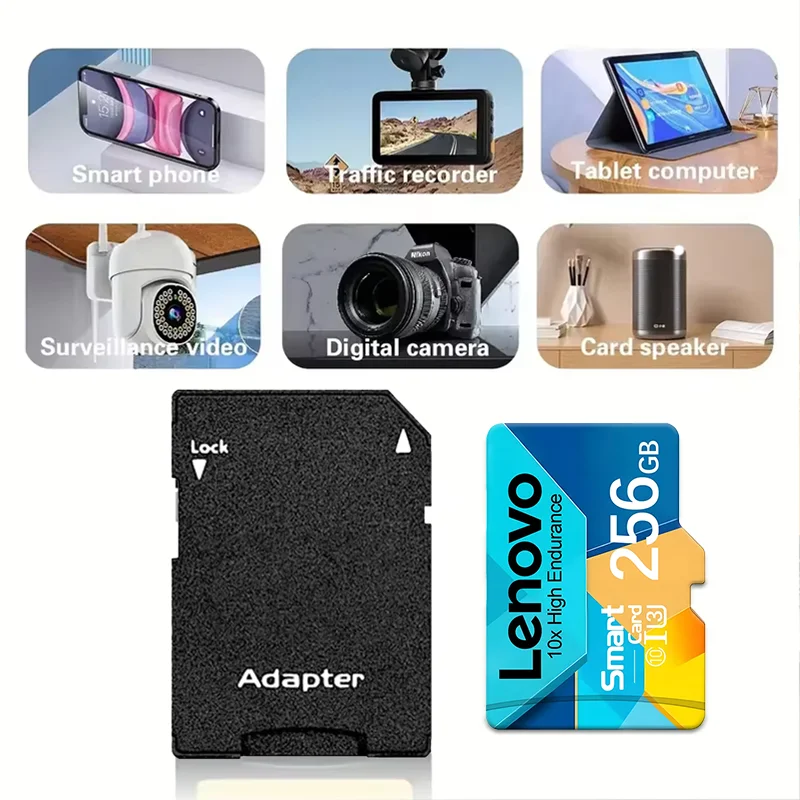 Lenovo High-Speed Micro SD Card 512GB Class 10 TF/SD Mini Memory 64GB 256GB Options for Camera Photo Video Computer