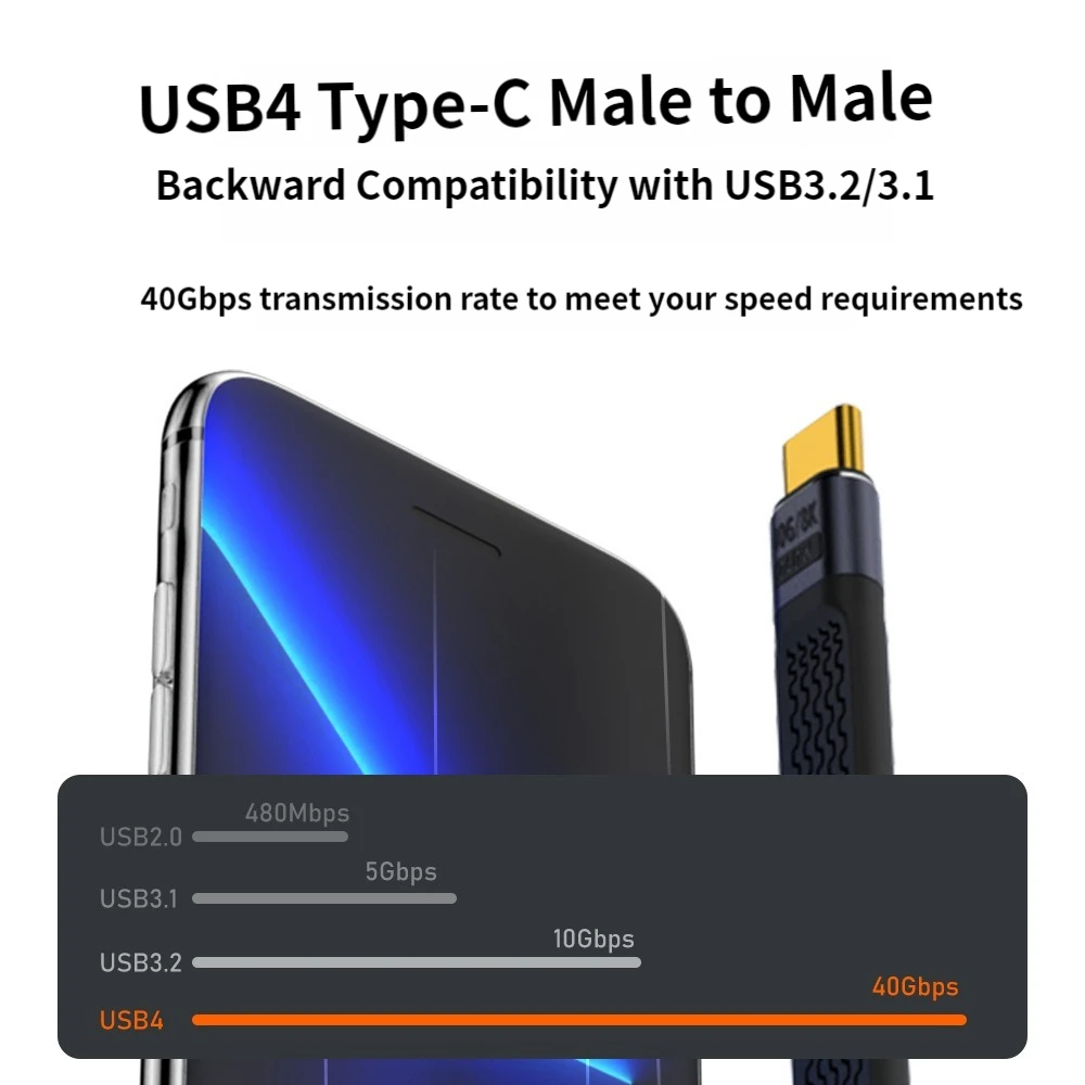 노트북용 짧은 USB4 소프트 보드 케이블, 썬더볼트 4/3 호환, 40Gbps 고속 데이터 전송, 8K 60Hz HD 비디오, PD240W 고속 충전