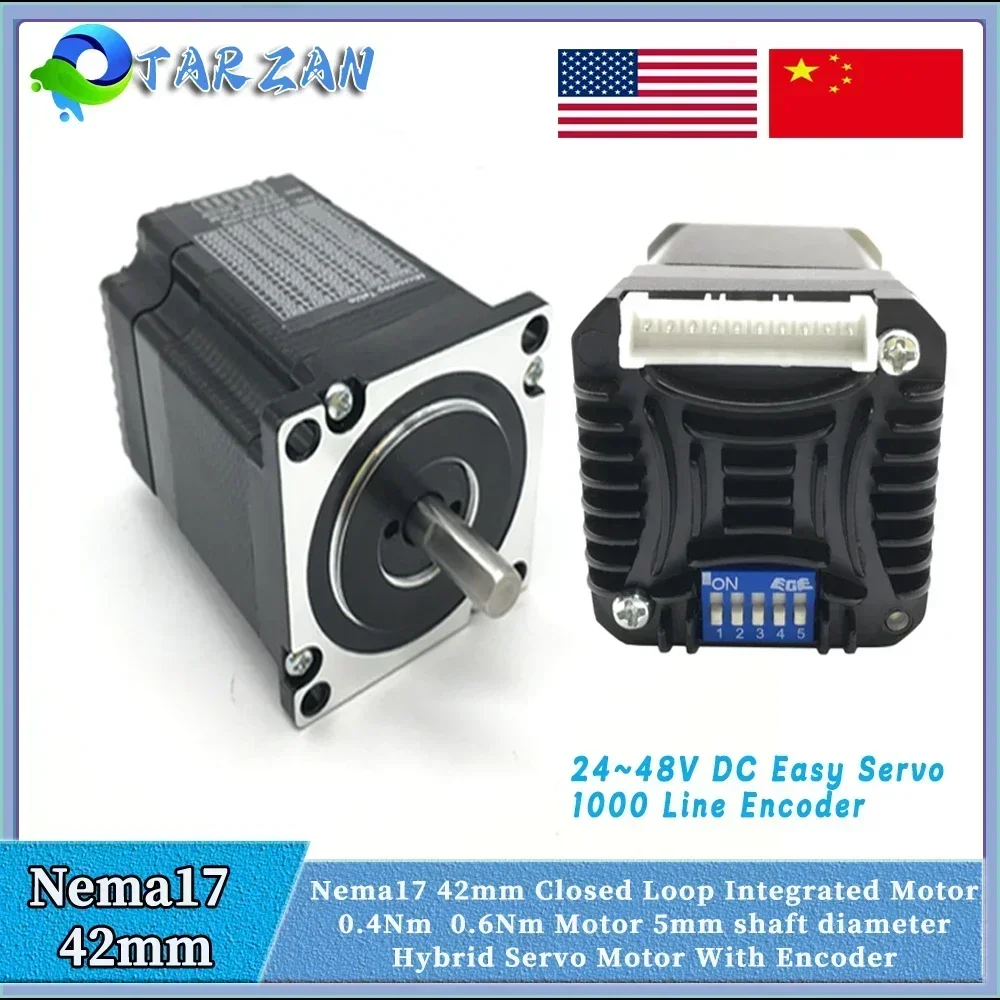 Nema17 42mm Closed Loop Stepper Motor Drive All-in-one Hybrid Servo With Encoder Integrated  0.4Nm 0.6Nm 24VDC~48VDC 3000rpm