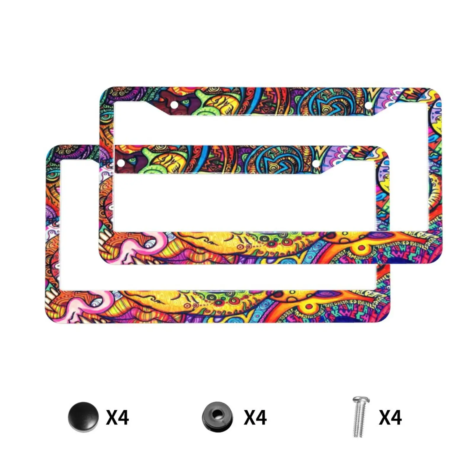 Psychedelic Trippy Rainbow Print Standard Aluminum Alloy Car License Plate Cover Car Accessories Waterproof License Plate Cover