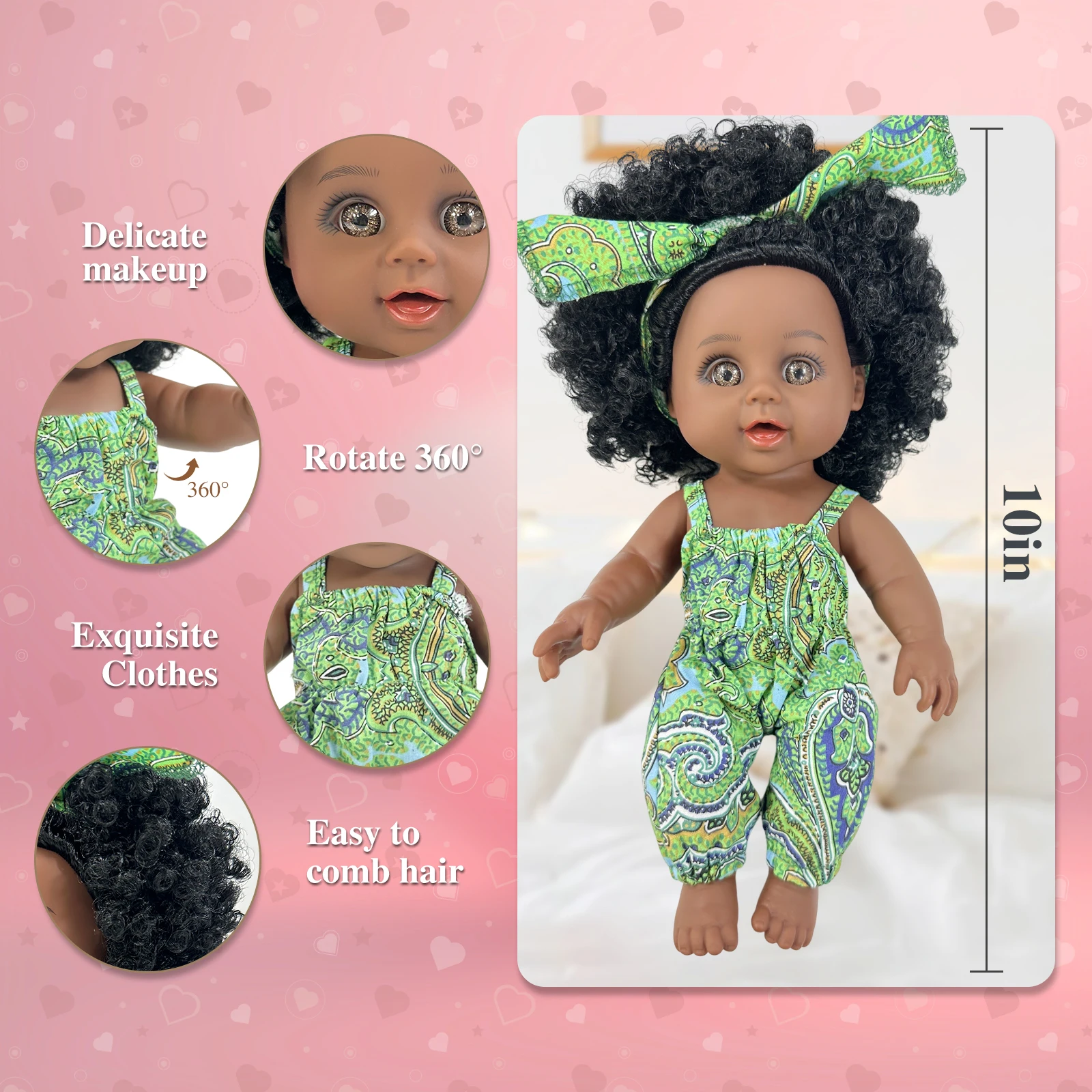 Black Baby Doll 10/12 inch American African Black Girl Doll with Dress Realistic Reborn Baby Doll For Kids Silicone Toys Gift