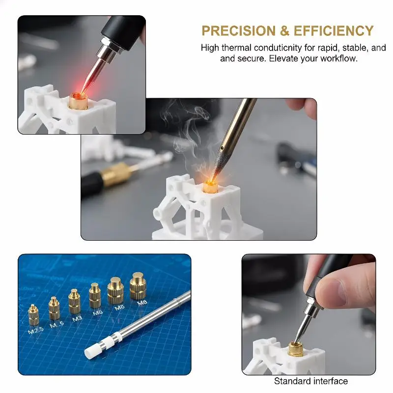 T12 Soldering Iron Heat Tool M2 M2.5 M3 M4 M5 M6 M8 Hot Melt Knurled Nut Embedded Insertion Tip Kit For 3D Printed Parts