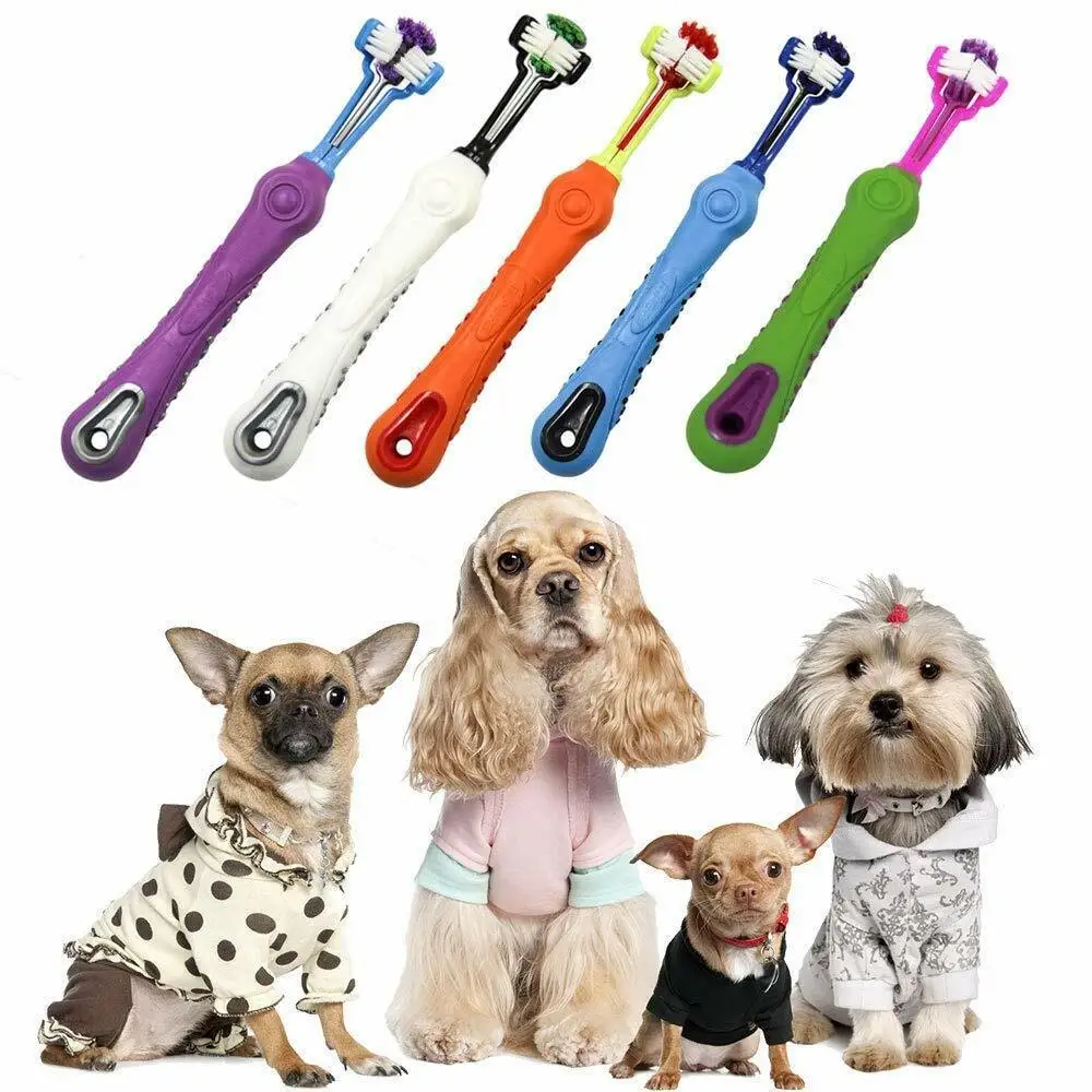 Three Sided Pet Toothbrush Dog Toothbrush Soft Rubber Tooth Care Brushes For Dogs Bad Breath Tartar Cleaning Pet Grooming Tools