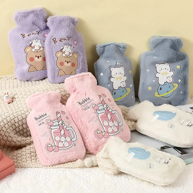 Cartoon Plush Rabbit Bear Hot Water Bottle Water Filling Velvet Small Portable Student Hand Warmer Cute Warm Water Bag