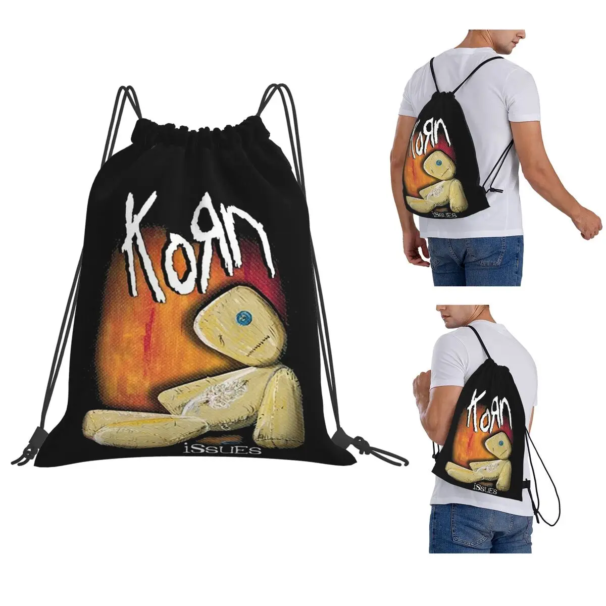 Korn Rock Band Logo Tour Backpacks Portable Drawstring Bags Storage Bag Book Bags for Travel School