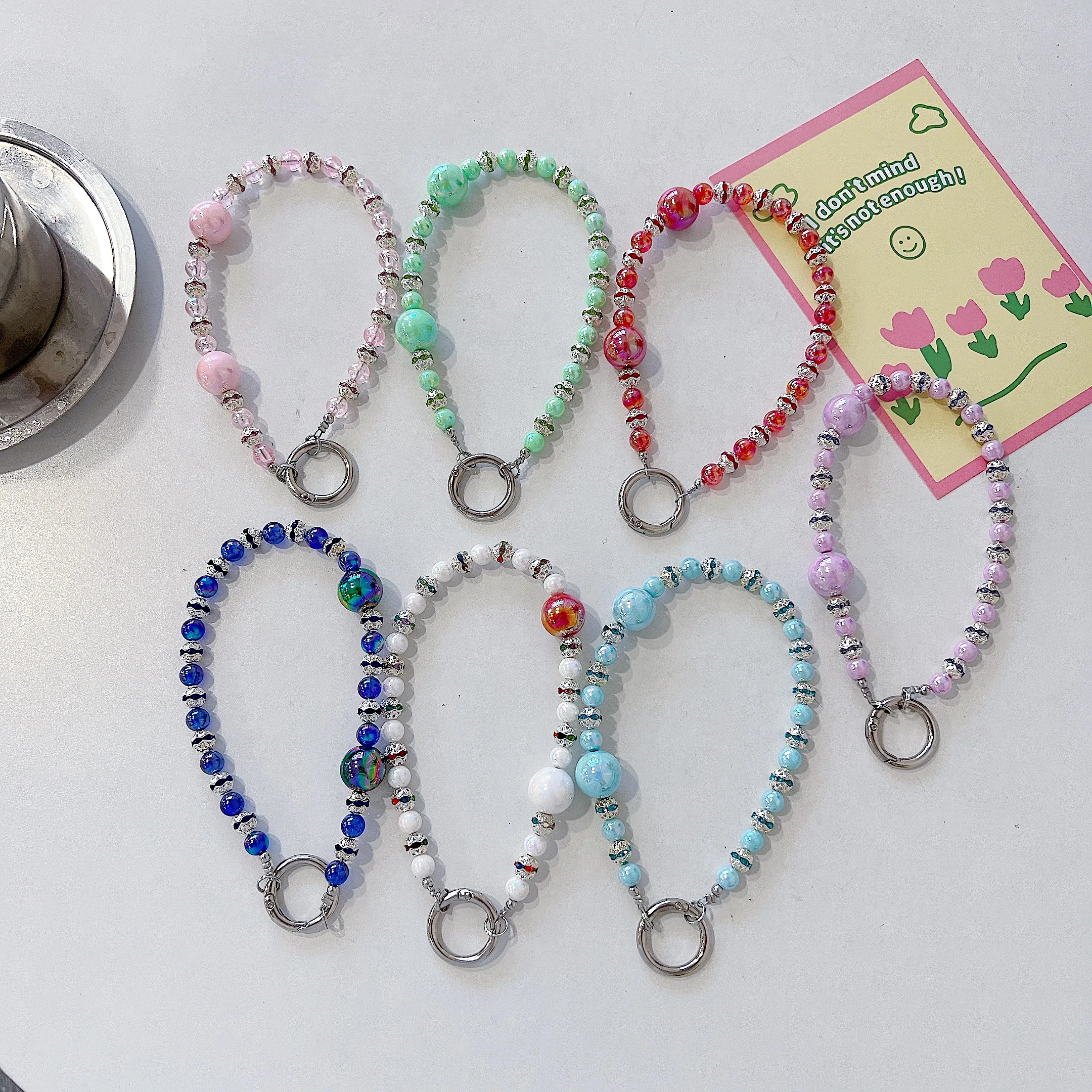 

Colored bead Lanyard For IPhone Anti-Lost Bracelet For Huawei Mobile Phone Case Wrist Strap Car Keychain Cute Phone Charm