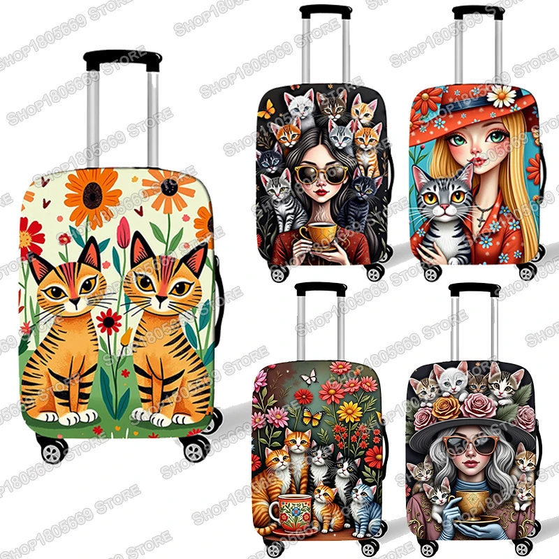 

Fashion Women Cat Flowers Print Luggage Cover for Travel Anti-dust Trolley Case Covers Elastic Suitcase Protective Covers