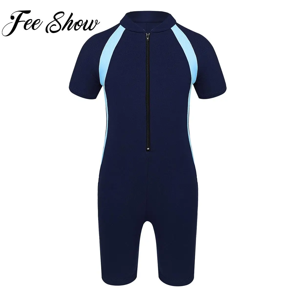 

2024 Kids Boys Girls One-piece Leotard Swimsuit Rash Guard Swimsuit Short Sleeves Zippered Shorty Wetsuits Swimwear Bathing Suit