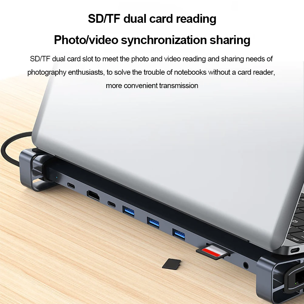 USB C Adapter Headphone/Speaker Connections SD/TF Card Reader 10-in-1 Multiport 100W PD RJ45 Gigabit Ethernet for Macbook Huawei