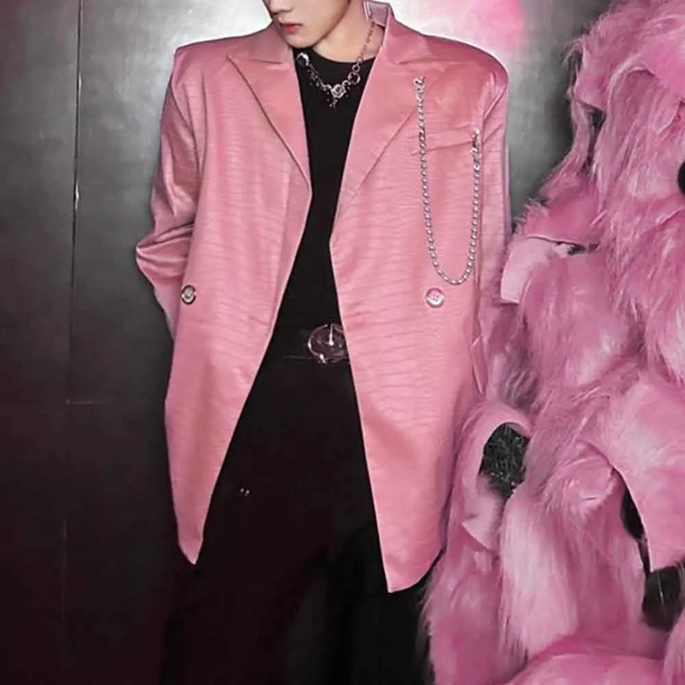 Mens Fall Jacket Plain Nightclub Stage Performance Casual Suit Jacket Streetwear Fashion Versatile Trendy Campus Men'S Top 2025