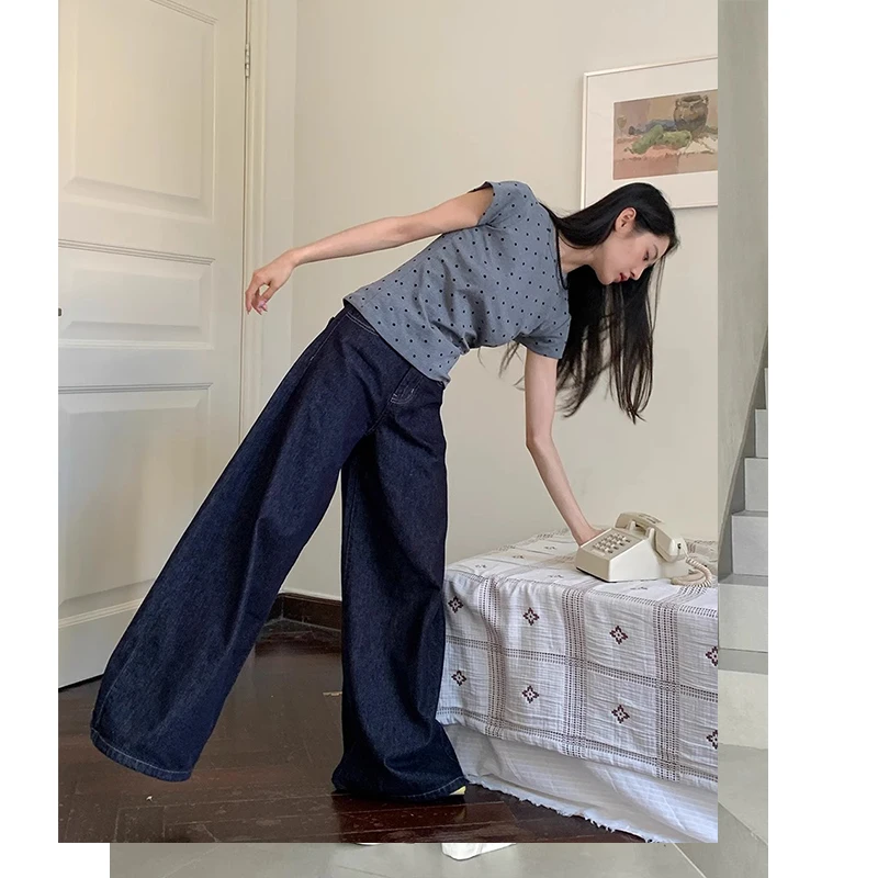 Oversize American Street Jeans for Women Y2k E-Girl High Waist Loose Wide Leg Pants 2024 Spring New Blue Straight Trousers