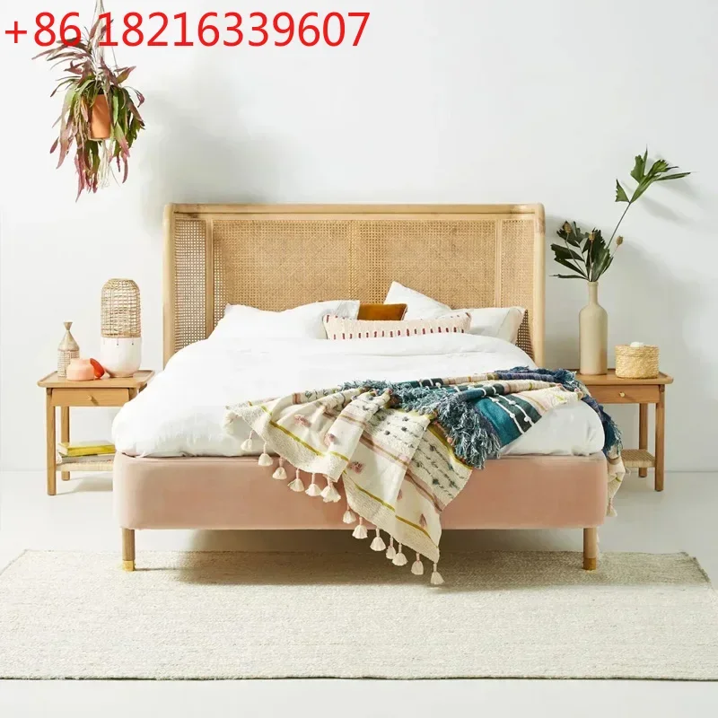 

Кровать TAO из массива дерева и ротанга, ретро-дизайн, двуспальная, 1,8 м