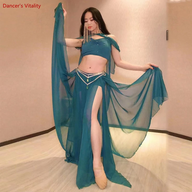 Kostium Bellydance luksusowe kobiety taniec brzucha szyfonowy top bez rękawów + długa spódnica 2 szt. Cusomzied dorosłe dzieci orientalny strój