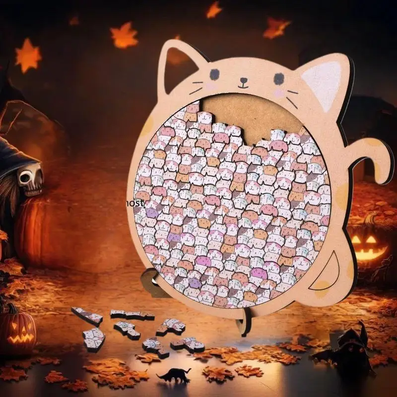 즐거운 고양이 모양의 나무 퍼즐 장난감; 매력적인 교육용 게임; 멋진 크리스마스 선물