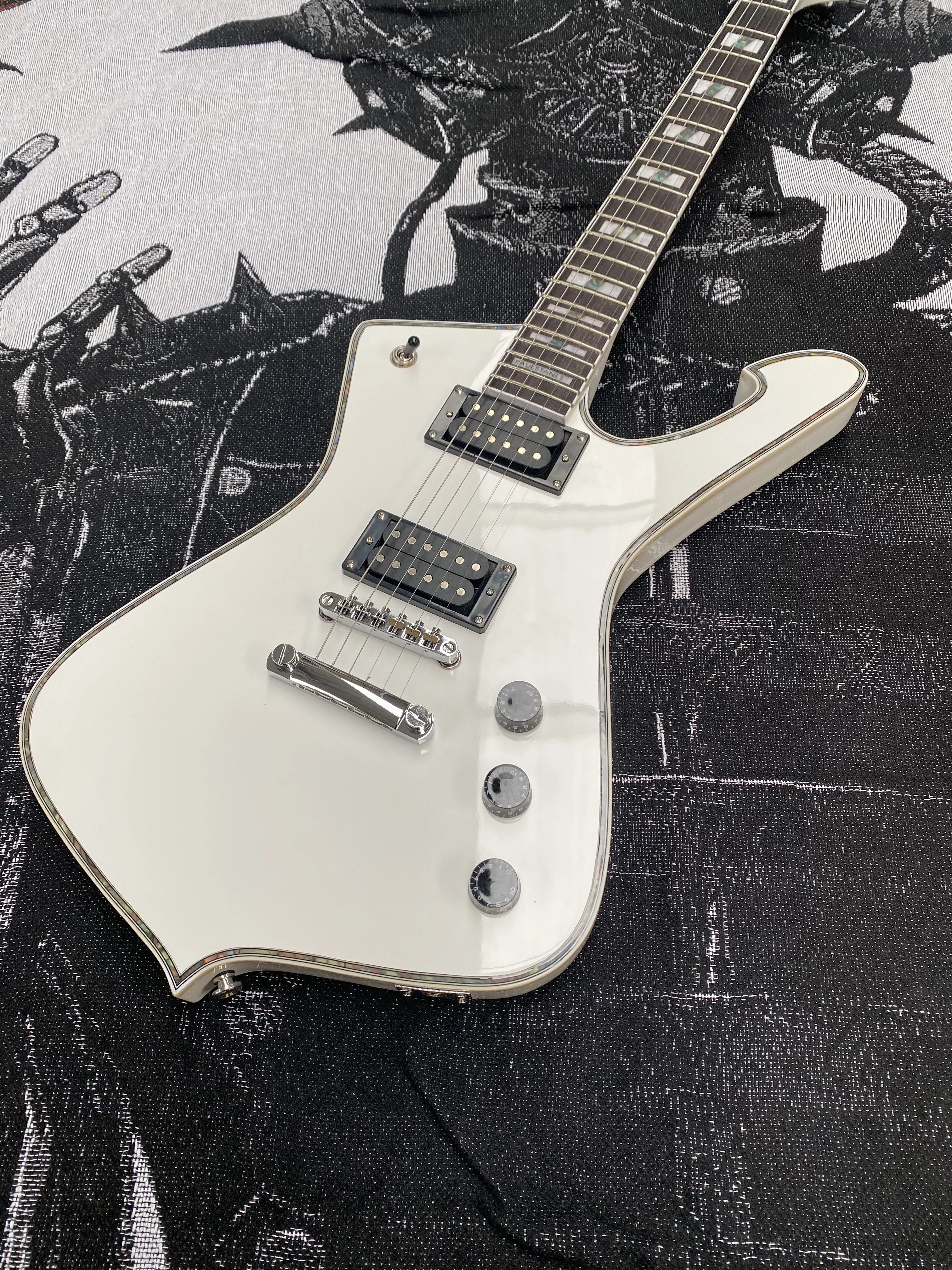 Guitarra elétrica espelhado com cromo Hardware, espelhado estilo, branco espelhado, Iceman Paul e Stanley piquetes, frete grátis, em estoque