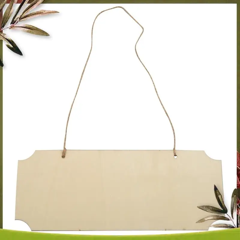 New-10 Pieces Unfinished Hanging Wood Sign Rectangle Blank Wooden Plaque Banners With Ropes For Pyrography Painting Writing