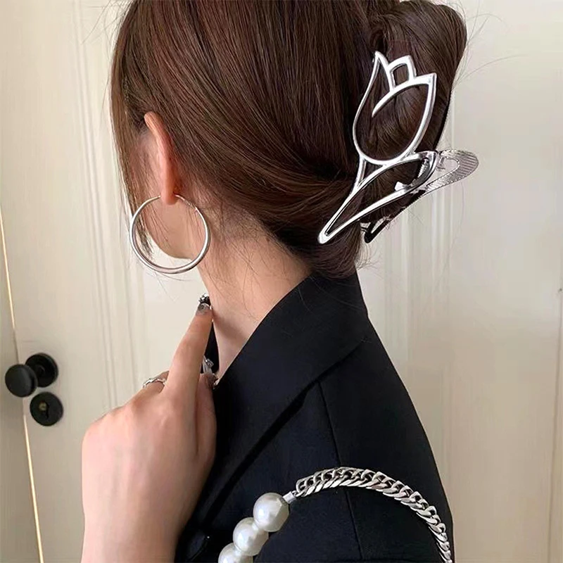 Tulip Hair Catch Metal Hair Claw Women Shark Clip Hairpin Female Headwear Girl Headdress Hair Accessories