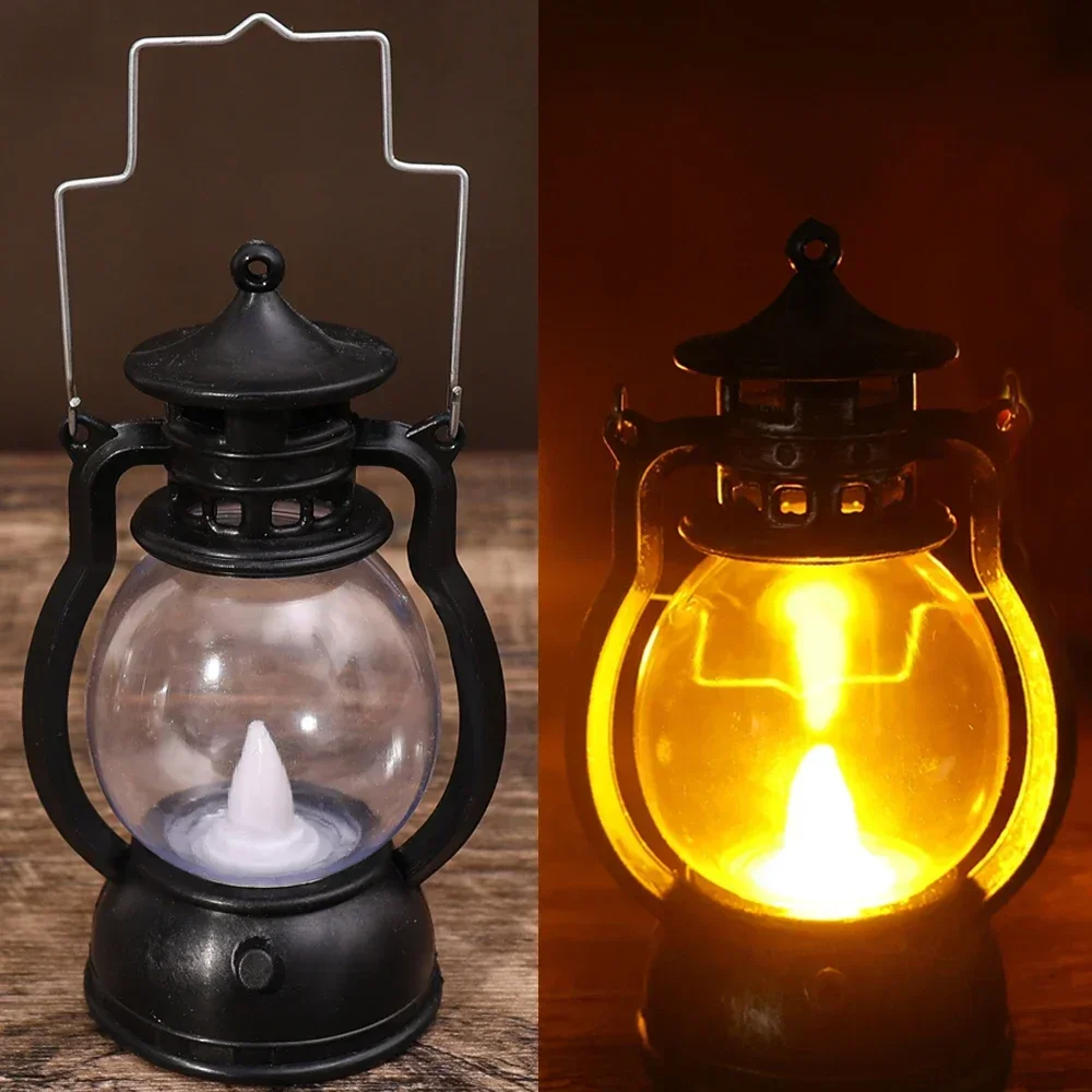 LED Halloween Night Light with Battery Retro Small Oil Lamp Lantern Portable Hand -lifted Lamp Electronic Candle Lamps Lights