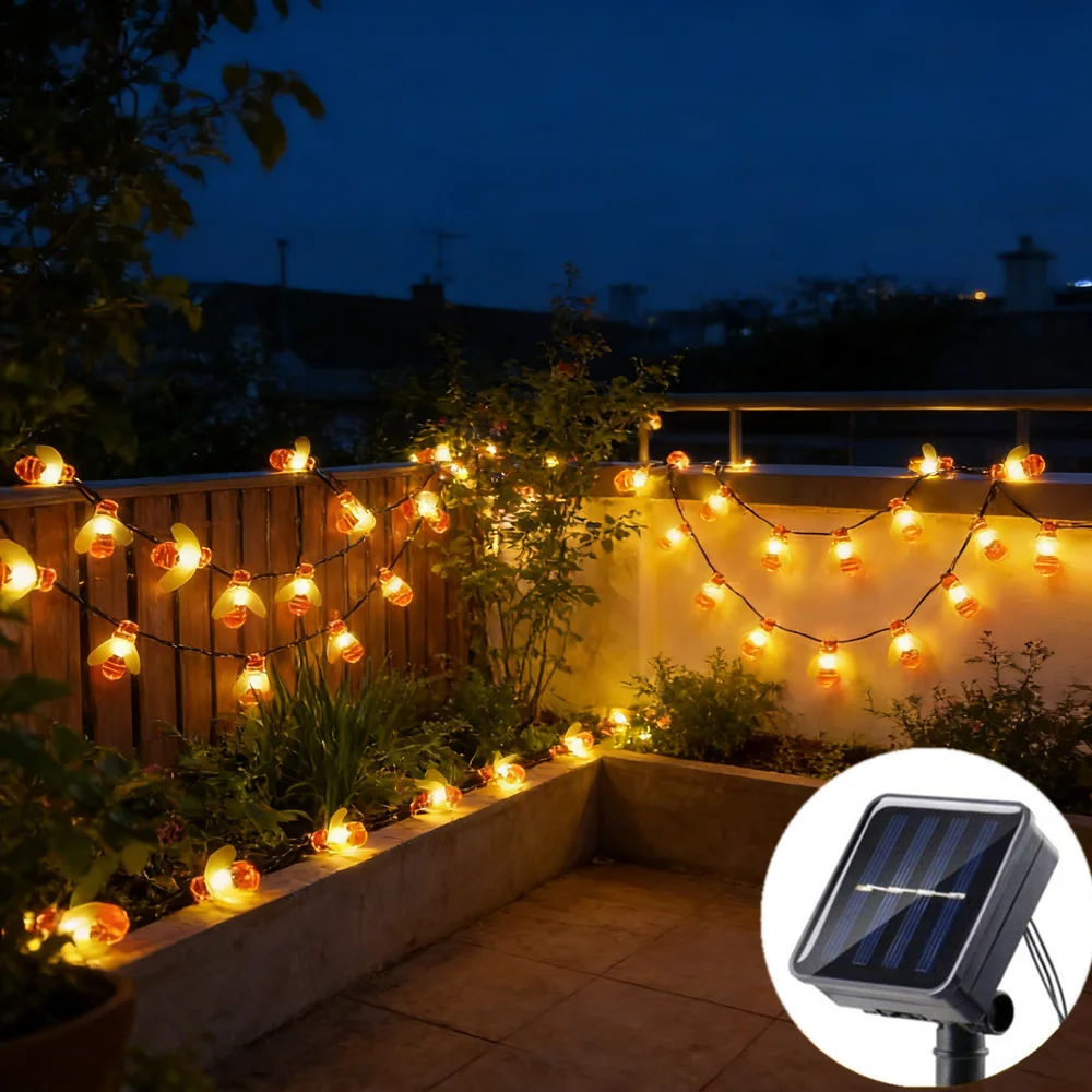 

Garden Decoration 8 Mode Cute Honey Bees LED Solar Garlands String Light Fairy Lights Christmas Wedding Holiday Decor Outdoor