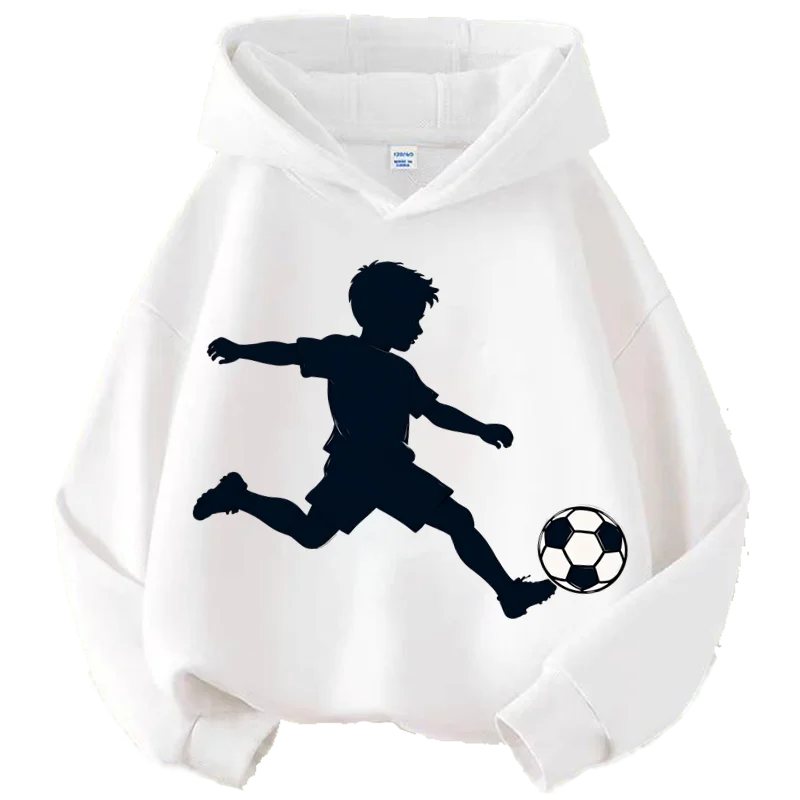 Kids Soccer Crown Graphic Hoodie Boys Girls Football Print Hooded Sweatshirt Casual Long Sleeve Sport Pullover Top