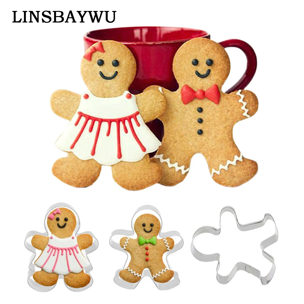 2Pcs Bakeware Christmas Cookie Cutter Tools Aluminium Alloy Gingerbread Men Shaped Biscuit Mold Kitchen Cake Decorating Tools