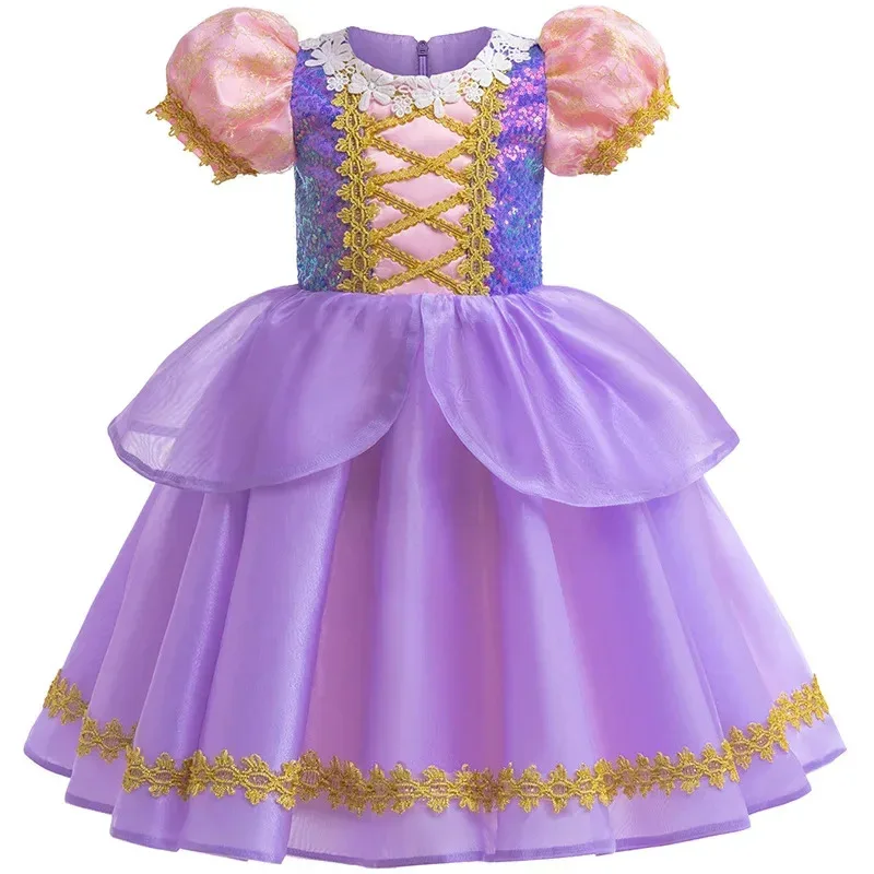 Vestido de Rapunzel para niña, disfraz de princesa de Carnaval para niños, vestido de baile con estampado de lujo, vestidos esponjosos degradados con lentejuelas de encaje