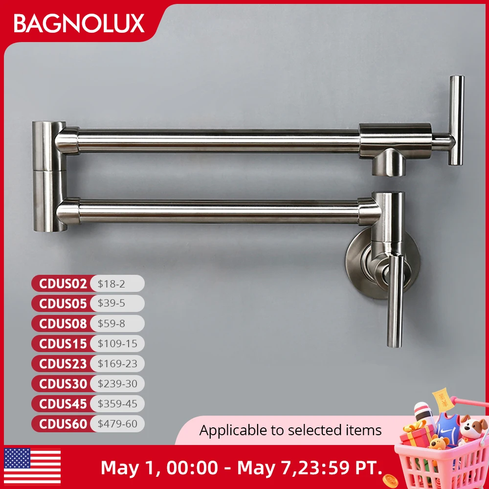 BlackBrushedChromeBrassWallMountedPotFillerFaucetSwivelFoldingRetractableRotaryStretchSinkTapKitchenFaucet