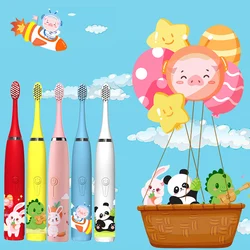 Sonic Electric Toothbrush For Kids Colorful Cartoon IPX7 Waterproof With Replacement Heads Cleaning Automatic Rechargeable Brush