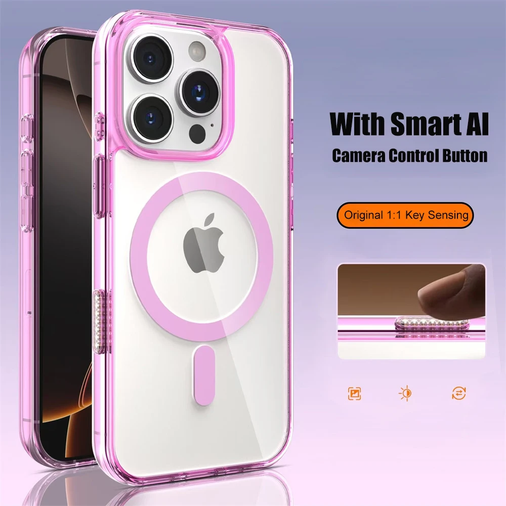 AI Smart Island Camera Control Button Case for iPhone 16 Pro Max 16 Plus 16Pro Magsafe Wireless Charging Transparent PC Cover