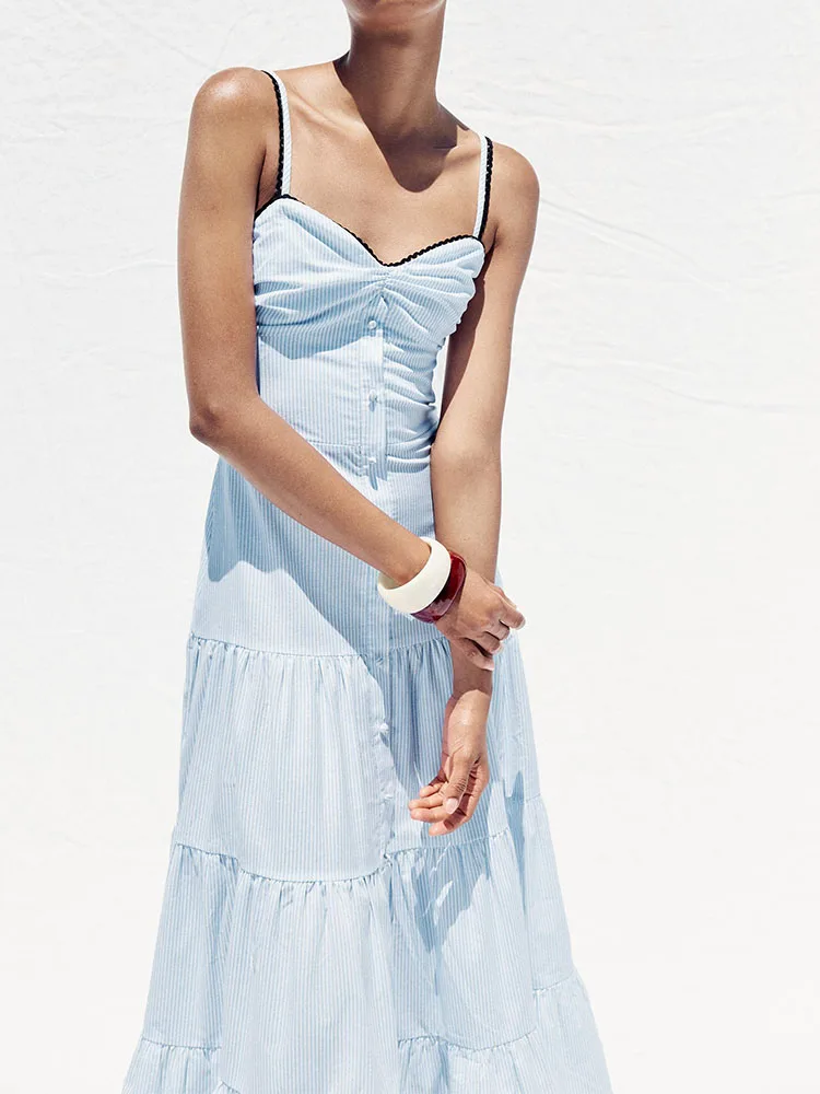 Zomer nieuwe collectie dames midi dr gestreepte svel strap casual dr lange avondjurk voor par pure kleur andere 00%