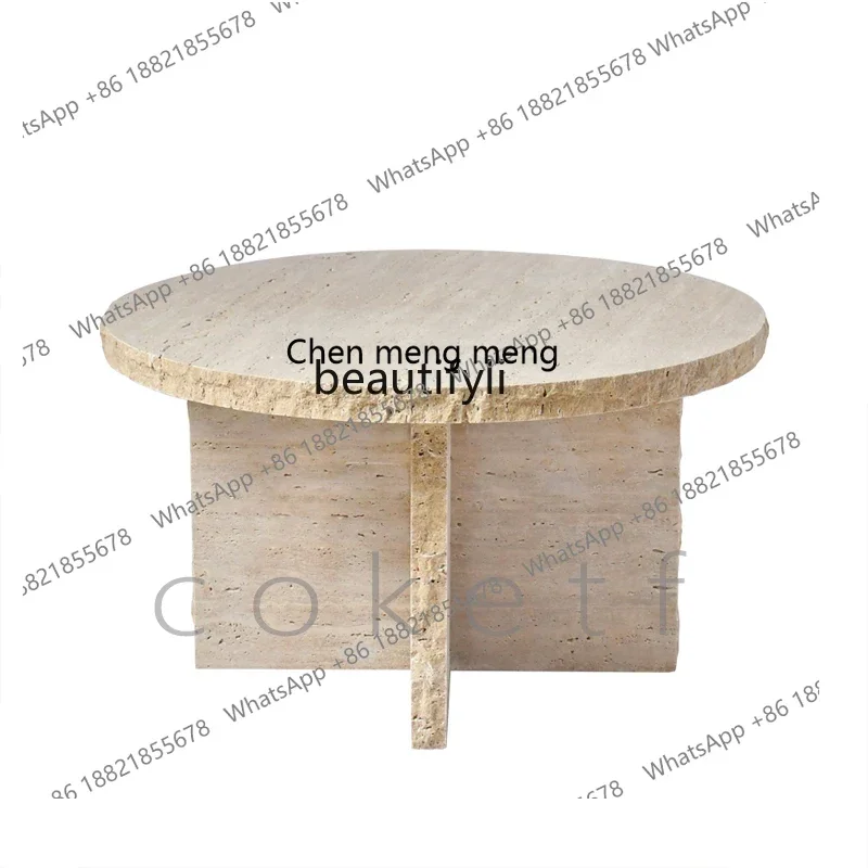 D178 H Wabi Sand Wind Designer Natural Roman Travertine Marble Living Room Round Coffee Table High-end Small Apartment Home