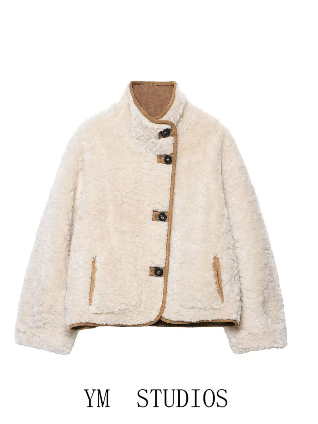 

Женское двустороннее пальто с подкладкой Fce, свободное теплое зимнее пальто, повседневное, с застежкой на пуговицы