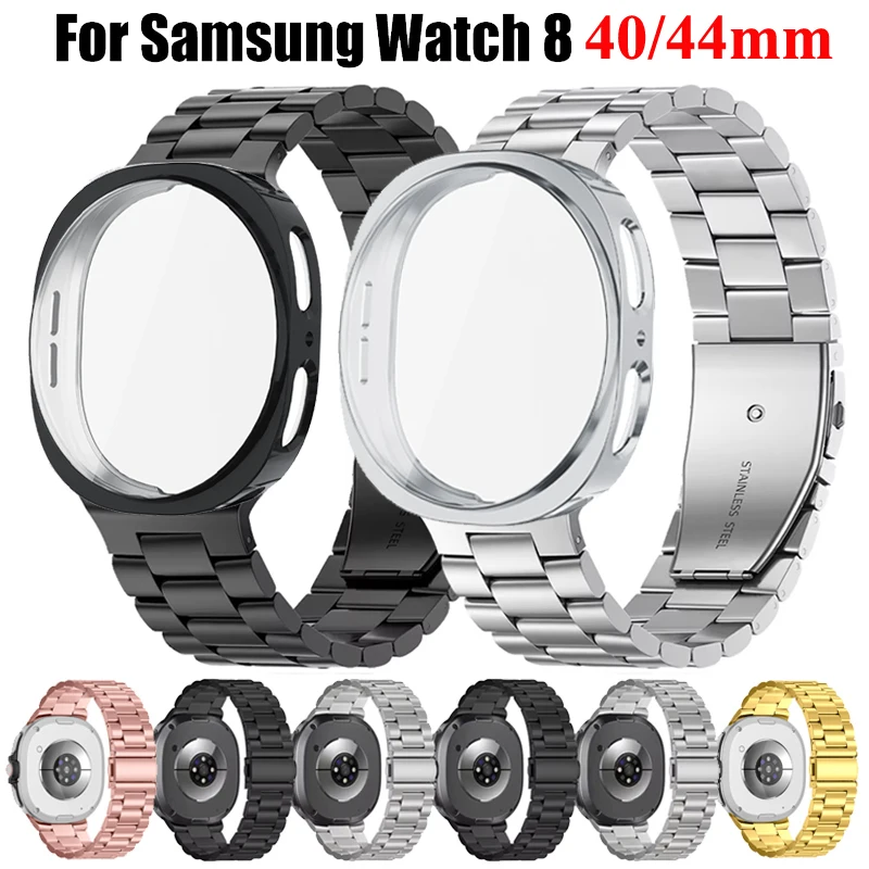 

Чехол + ремешок из нержавеющей стали для Samsung Galaxy Watch 8 40 мм 44 мм, сменный ремешок для часов, мягкий чехол из ТПУ для Samsung Watch 8, чехол