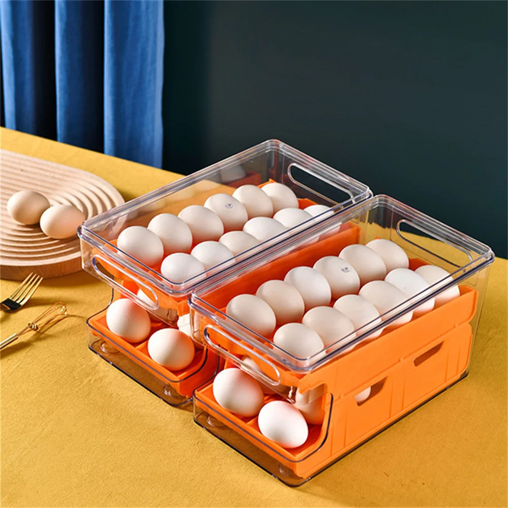 Egg Storage Box Refrigerator Organizer Food Containers Egg Slide Fresh-keeping Case Holder Tray Dispenser Kitchen Storage Boxes