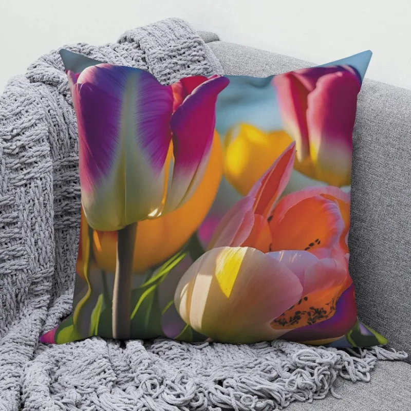 Nordic style romantic rose flower print pattern cushion cover for home living room sofa decoration square pillowcase 45 * 45cm