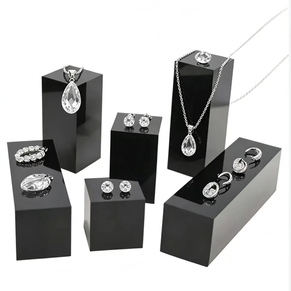 Black Acrylic Perfume Display Stand Cosmetic Showcase Earrings Organizer Photography Prop Block Window Ring Ornament Rack