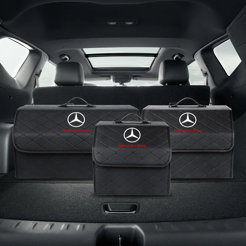 PU Leather Car Trunk Storage Box Automobile Stowing Tidying Box For Mercedes Benz C180 C200 C260 C300 W108 W124  W168 CLA GLA