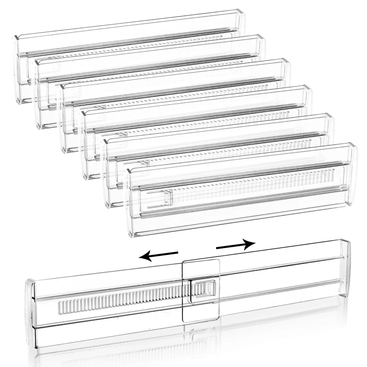 Drawer Dividers, Adjustable Drawer Organizer, Clear Expandable Dresser Organizer for Clothes Kitchen Utensils Tableware Draw