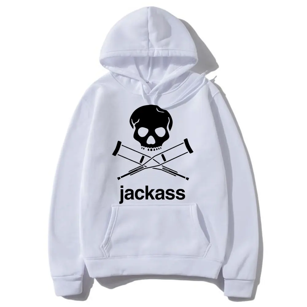 โลโก้ Jackass พิมพ์เสื้อมีหมวกสีดำ Streetwear ผู้ชายขนาดใหญ่เสื้อลำลองผู้ชายแฟชั่นผู้หญิง Vintage หลวม Hoodies