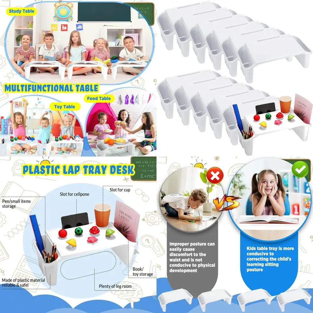 

Портативный пластиковый столик-подставка для детей с отсеком для хранения: 50 x 25 x 18 см, поднос для занятий, учебы и работы (белый)