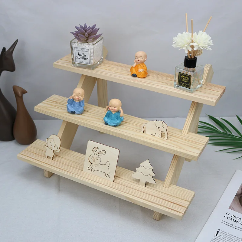 Multi-Layer Wooden Earring Display Rack Stand Desktop Storage Shelf Wooden Ladder Detachable Multi-Purpose Plant Flower Stand