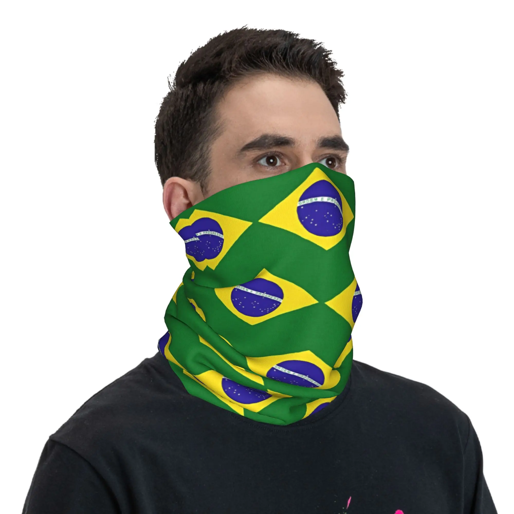 Brazilian Flag Brazil Bandana Neck Cover Printed Wrap Scarf Headwear Riding for Men Women Adult Windproof