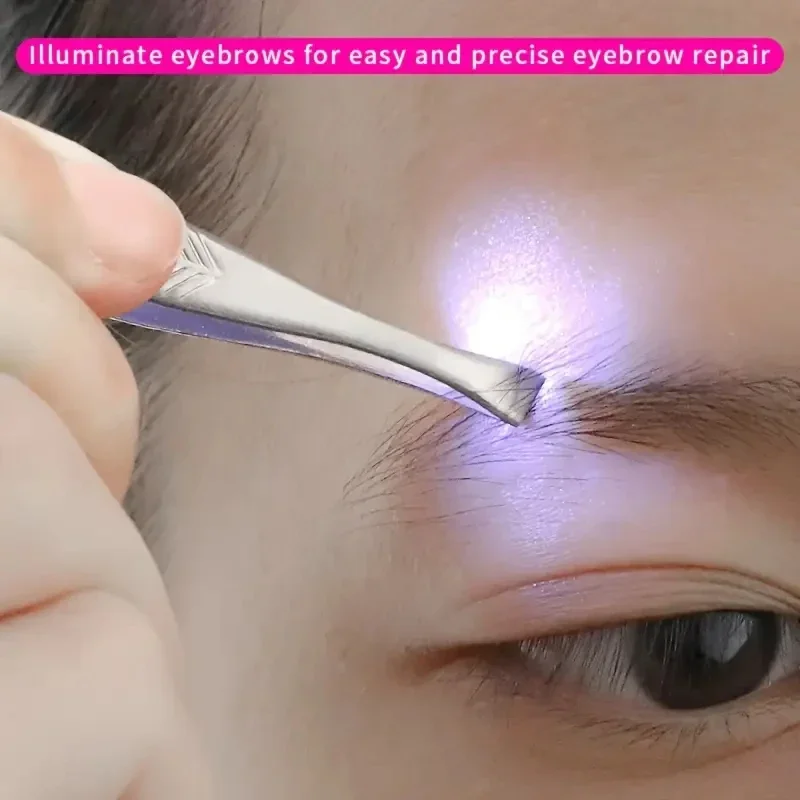 Pincettes à sourcils avec lumière LED, Design intelligent, précision des poils des cils, en acier inoxydable, outils de maquillage portables, 1/2 pièces