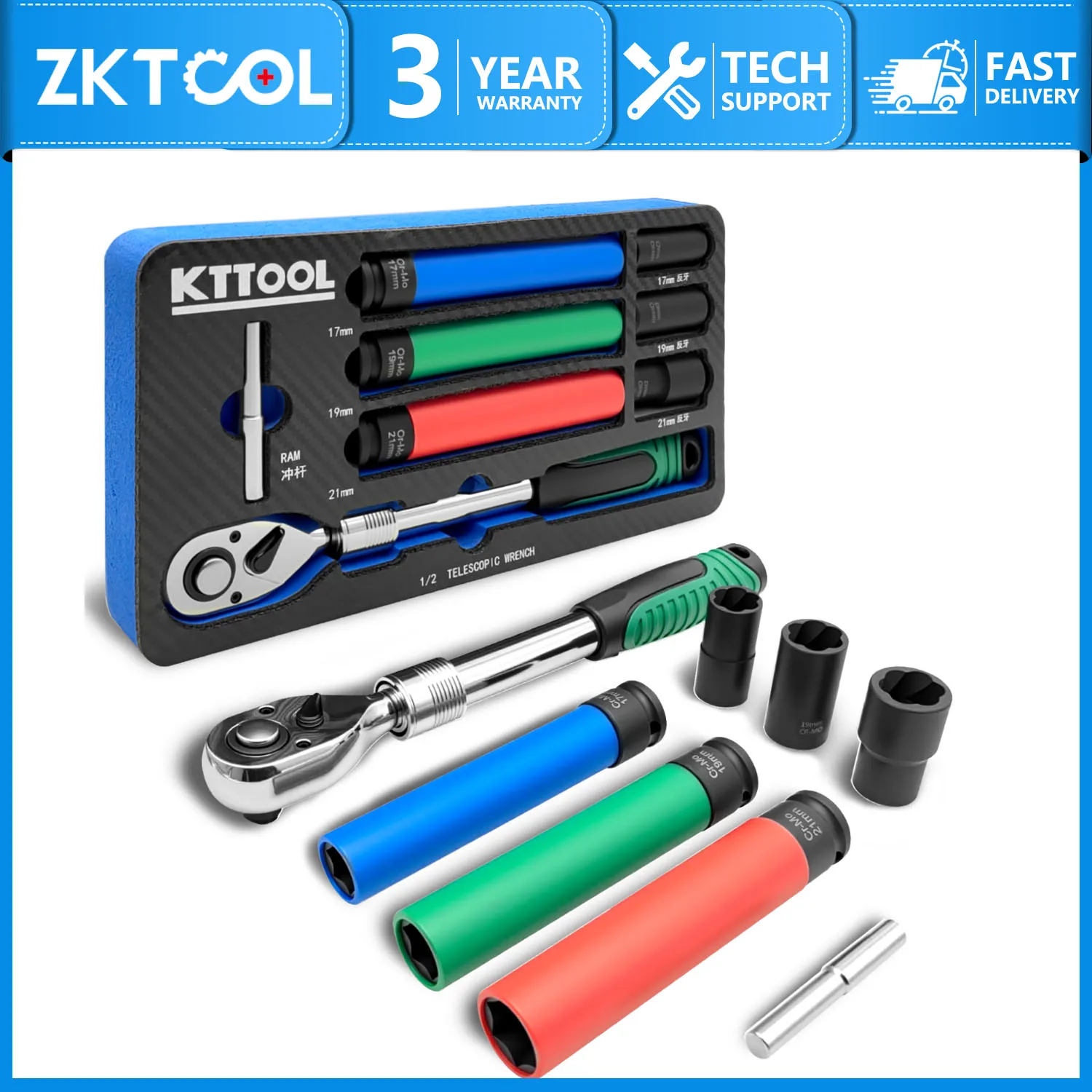 

8PC wheel nut impact socket 1/2 inch ratchet wrench 1/2 inch long impact socket 17MM 19MM 21MM wheel nut socket